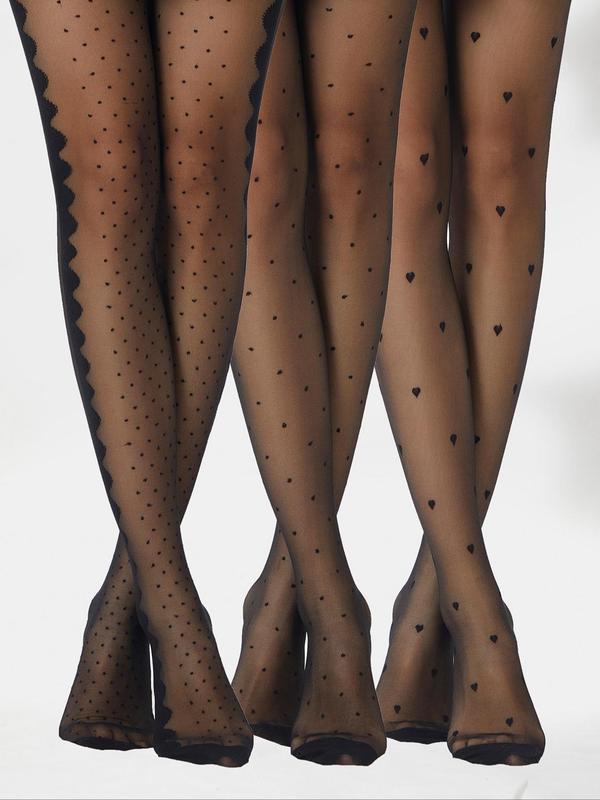 Women's Polka Dot & Heart Print Sheer Tights, Fashionable Comfy Breathable Pantyhose for Daily Wear, Ladies Stockings for All Seasons