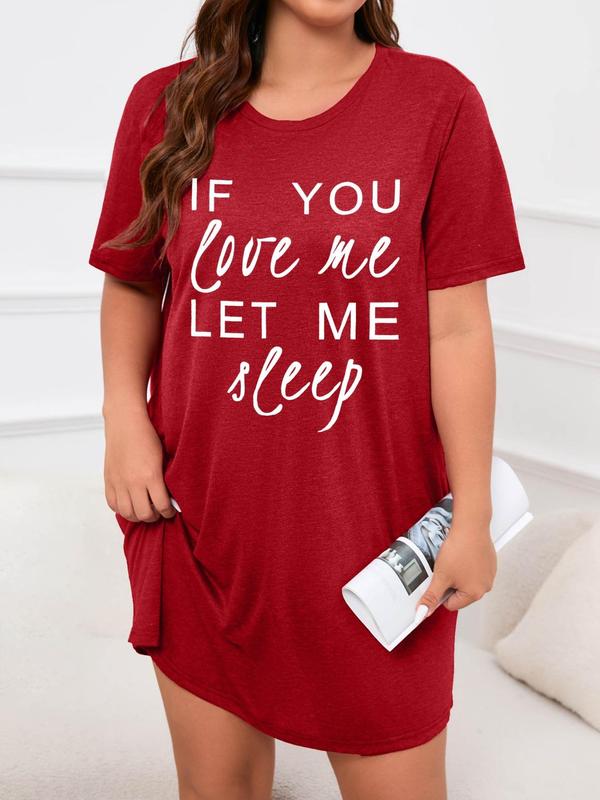  Letter Print Round Neck Loungewear Dress, Casual Short Sleeve Crew Neck Tee Dress for Daily Wear, Women's Loungewear for All Seasons