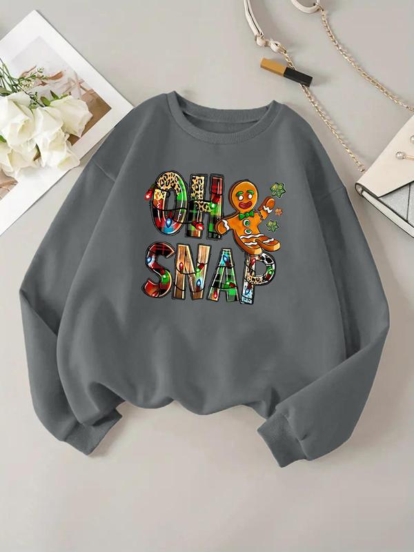 Women's Christmas Themed Sweatshirt, Casual Letter Print Long Sleeve Pullover for Daily Wear, Ladies Clothes for All Seasons