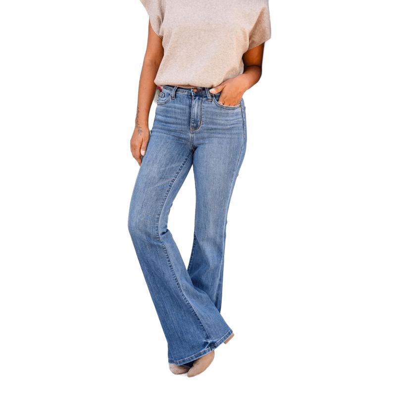 Judy Blue High Rise Medium Wash Classic Flare Jeans Basic Comfort