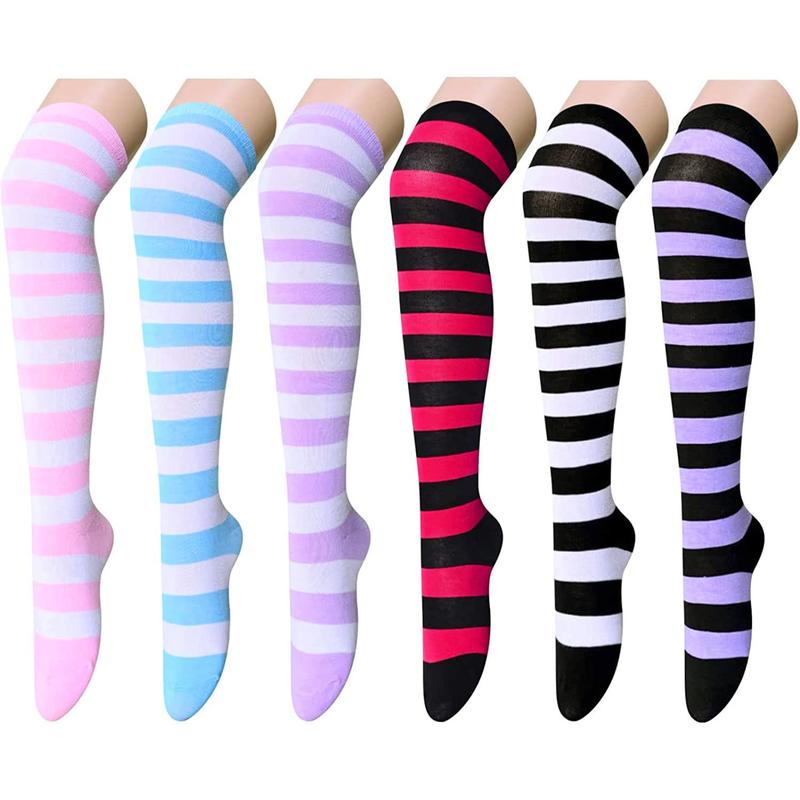 Zmart Striped Thigh High Socks Knee High Socks for Women Teen Girls, School Socks Long Socks Over the Knee Socks