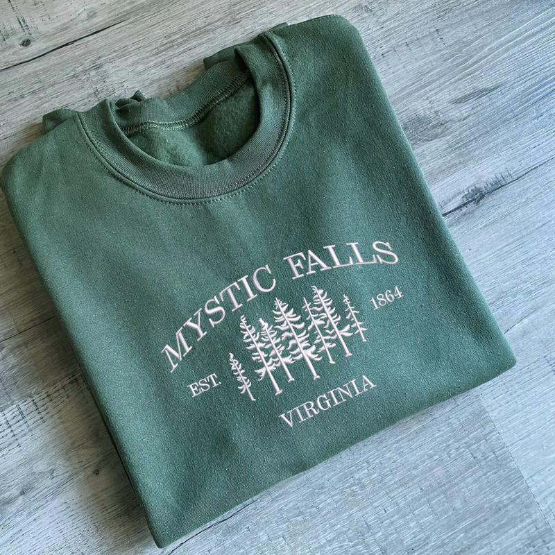 The Vampire Diaries Embroidered Sweatshirt, Mystic Falls Virginia Sweatshirt, Fall Embroidered Sweatshirt