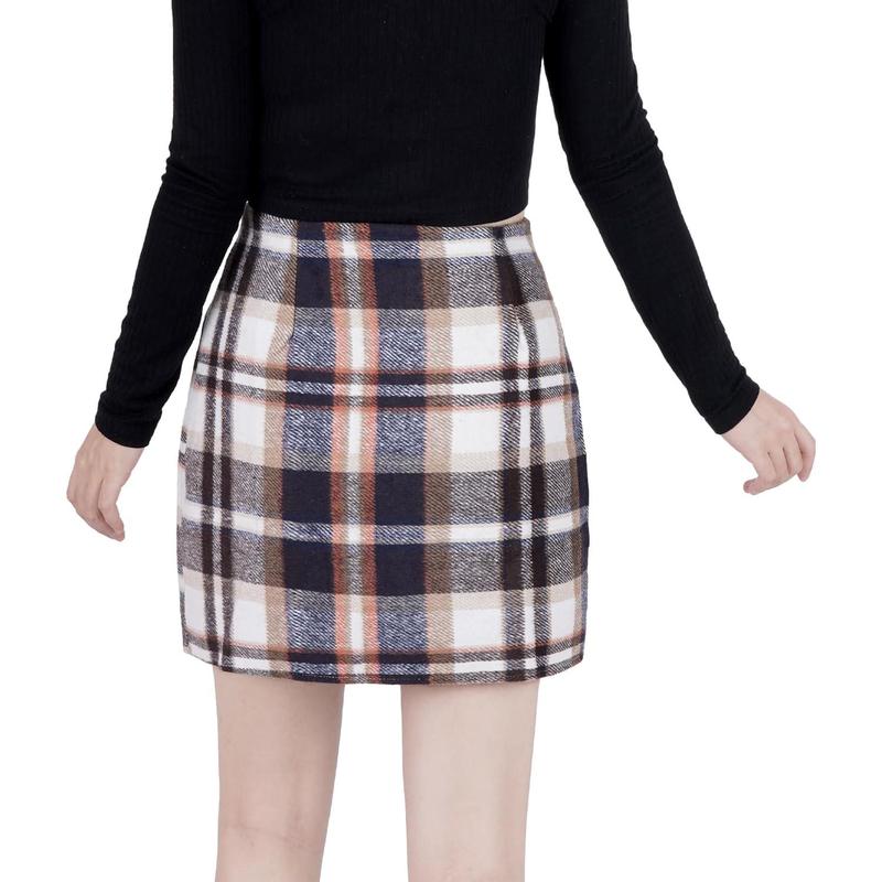 Womens  High Waisted Plaid Skirt A-Line Mini Skirt Fall Winter Wool Bodycon Pencil Skirts