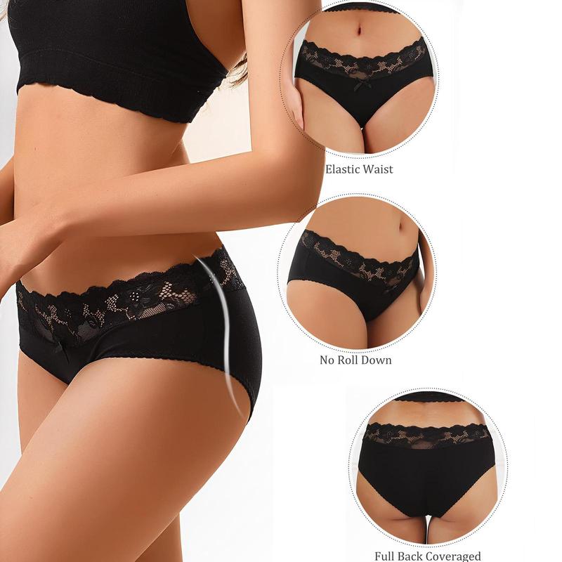 LEVAO Cotton Bikini Underwear for Women Sexy Breathable Hipster Briefs with Lace Panties 6 Pack S-XL