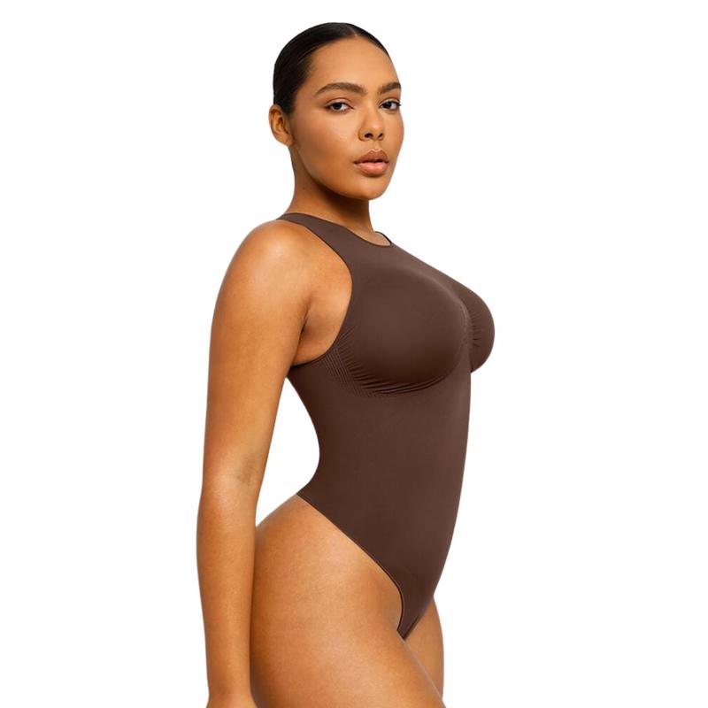 Shapellx 3 Piece Seamless Simple Bodysuit High Classic Round Neck Thong Comfort Tops Breathable Women