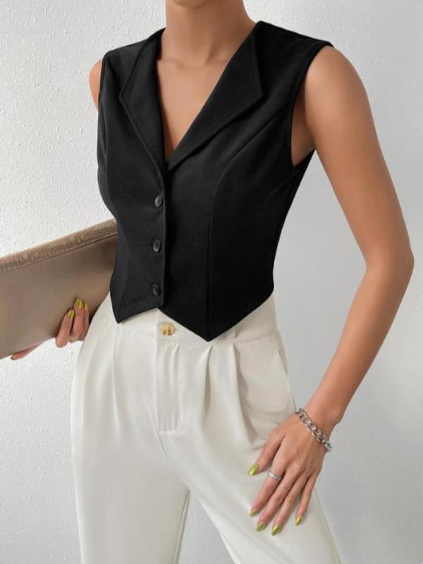 Women's Asymmetrical Hem Button Front Vest Blazer, Elegant Sleeveless Shawl Collar Blazer, Women's Clothing for Spring & Summer, Corporate Outfits Women, Summer Clothes