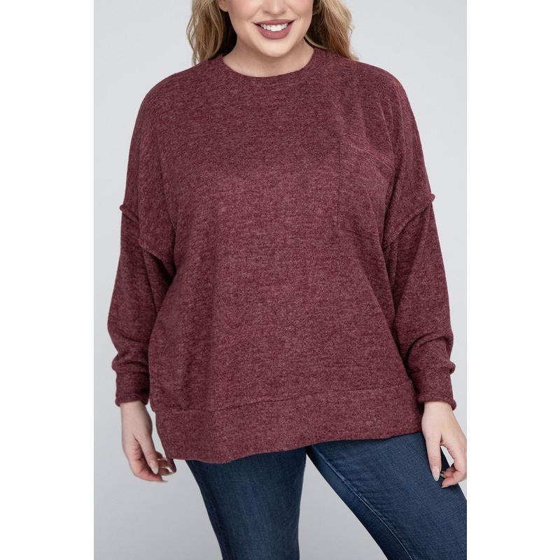 ZENANA Plus Brushed Melange Drop Shoulder Sweater