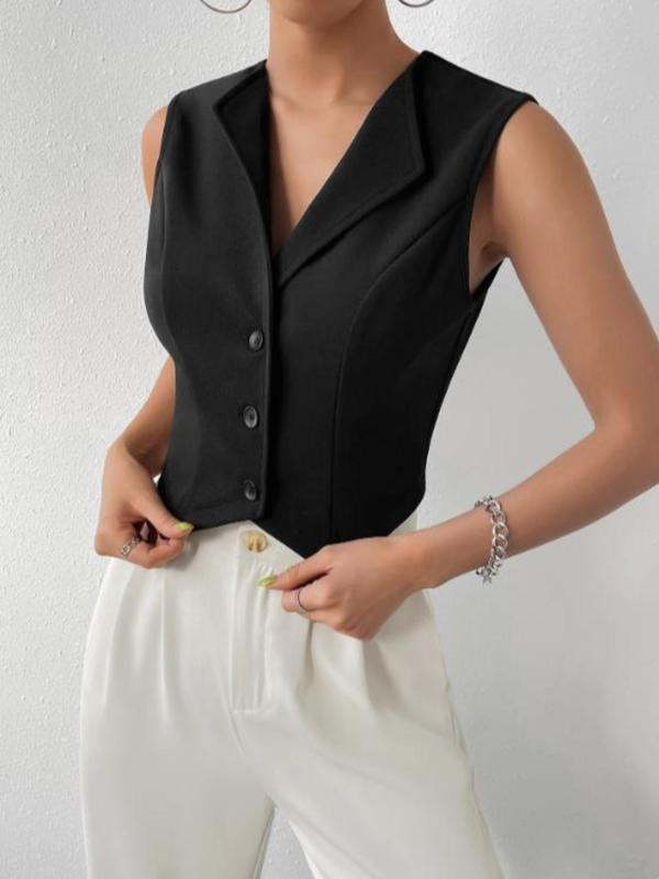 Women's Asymmetrical Hem Button Front Vest Blazer, Elegant Sleeveless Shawl Collar Blazer, Women's Clothing for Spring & Summer, Corporate Outfits Women, Summer Clothes