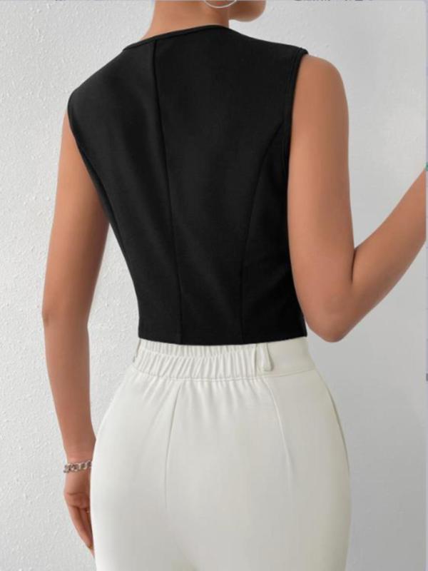 Women's Asymmetrical Hem Button Front Vest Blazer, Elegant Sleeveless Shawl Collar Blazer, Women's Clothing for Spring & Summer, Corporate Outfits Women, Summer Clothes