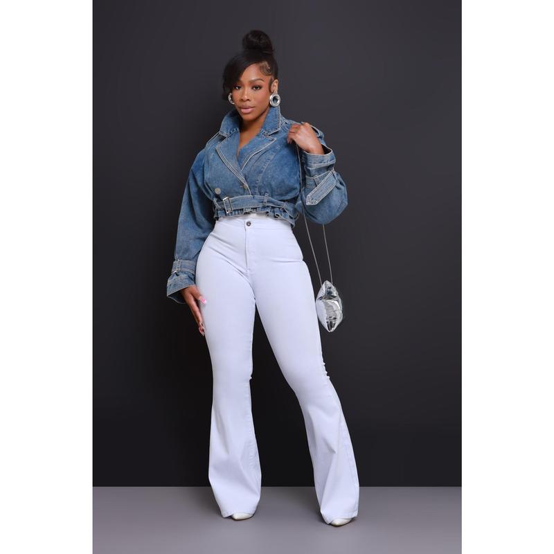 Super Swank High Rise Flare Stretchy Jeans - White