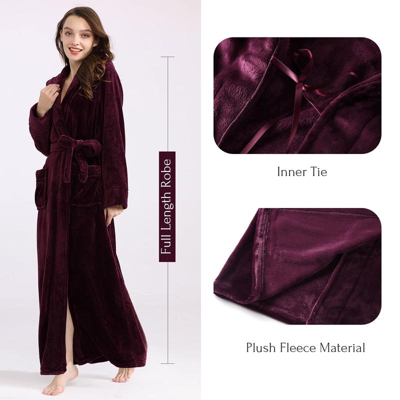 Womens Soft Hooded  Plush Robe, Luxury Fluffy Robe Long Fleece Spa Bathrobe for Women (M, Wine Red)