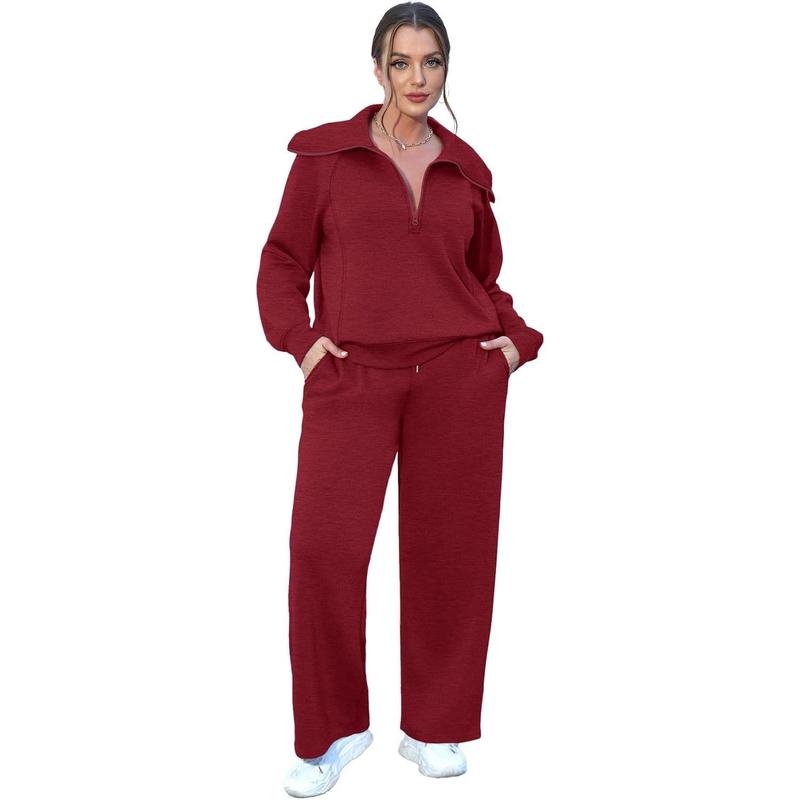 SIPAYA Lounge Sets For Women 2024 Half Zip Sweatshirt And Wide Leg Sweatpant 2 Piece Outfits Sweatsuit Tracksuit