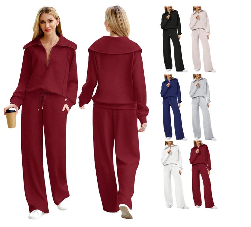 SIPAYA Lounge Sets For Women 2024 Half Zip Sweatshirt And Wide Leg Sweatpant 2 Piece Outfits Sweatsuit Tracksuit