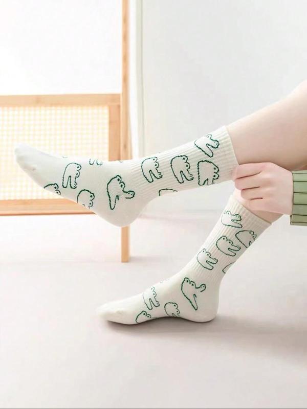 Women's Cartoon  & Letter Print Crew Socks, Cute Comfy Breathable Mid-calf Socks for Daily Wear, Women's Socks for All Seasons