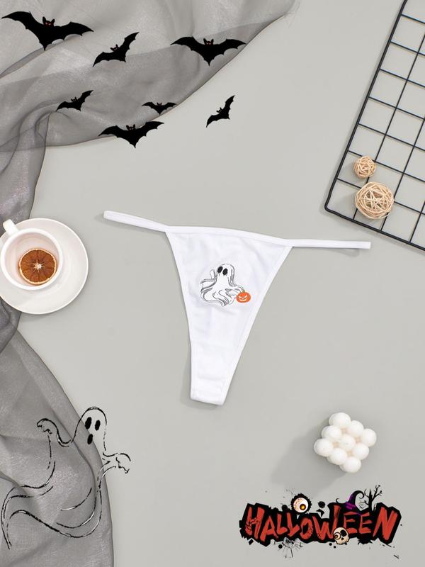 Plus 3pcs Cartoon Ghost Pumpkin Print Thong Set, Casual Comfortable Breathable Knicker for Lady Daily Wear, Women Plus Size Underwear for All Seasons, Womenswear