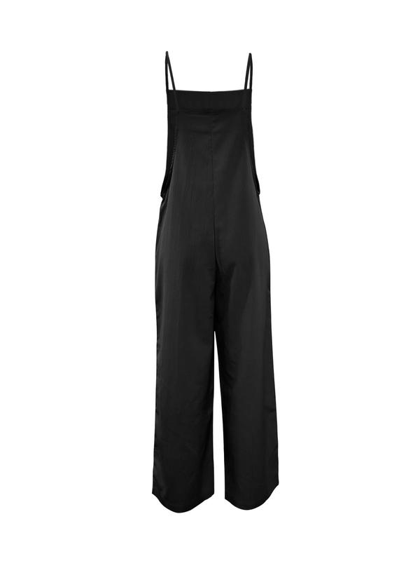 Women's Solid Wide Leg Jumpsuit, Back To School Summer Jumpsuit for Women, Casual Sleeveless Spaghetti Strap Overalls for Daily Wear, Ladies Clothes for All Seasons, Jumpsuits for Women, Minimalistic Outfit