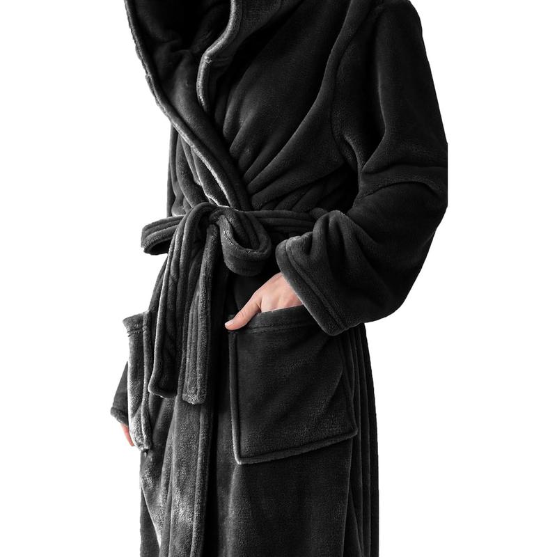 Women's Hooded Long Bathrobe, Silky Soft Lightweight Plush Fleece Robe Warm and Comfy to Wear Womenswear Gowns