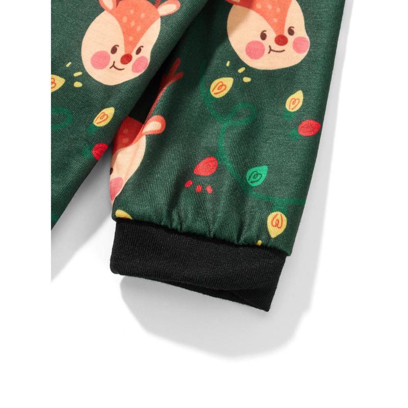 Christmas Pajamas For Family, Long Sleeve Hooded Deer Print Zipper Closure Jumpsuit Loungewear