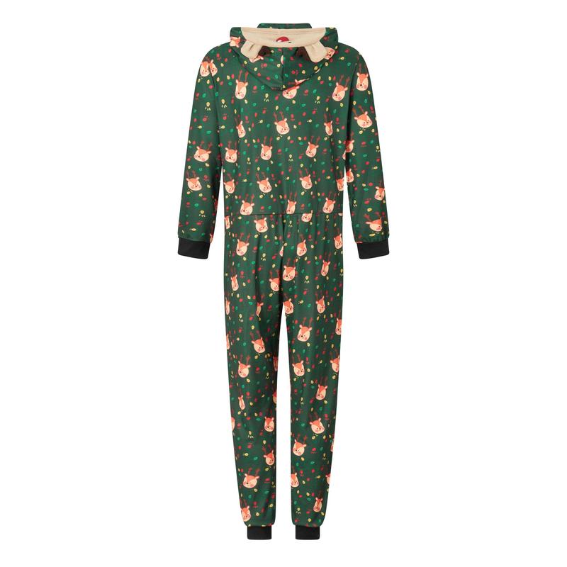 Christmas Pajamas For Family, Long Sleeve Hooded Deer Print Zipper Closure Jumpsuit Loungewear