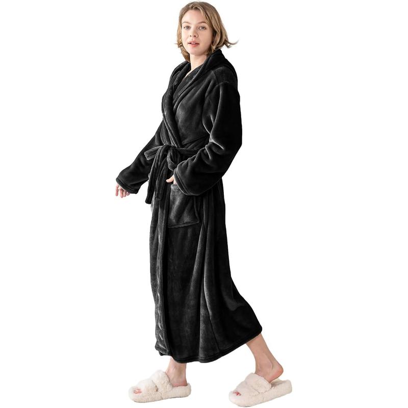 Women's Hooded Long Bathrobe, Silky Soft Lightweight Plush Fleece Robe Warm and Comfy to Wear Womenswear Gowns