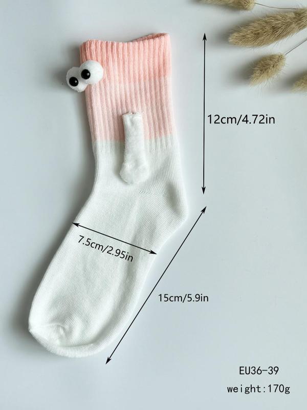 Women's Ombre & Cartoon Eye Design Crew Socks, Casual Moisture Wicking Socks, Soft Comfy Breathable Socks for All Seasons Daily Wear