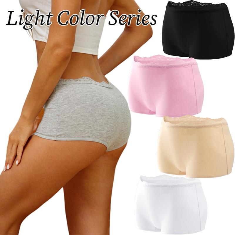 FINETOO 6pcs Boyshort Underwear for Women Cotton Boxer Briefs Full Coverage Ladies BoyShorts Panties  Lace Wave Design Sweet Ladies Panties S-2XL