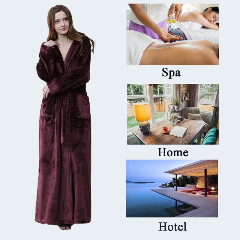 Womens Soft Hooded  Plush Robe, Luxury Fluffy Robe Long Fleece Spa Bathrobe for Women (M, Wine Red)