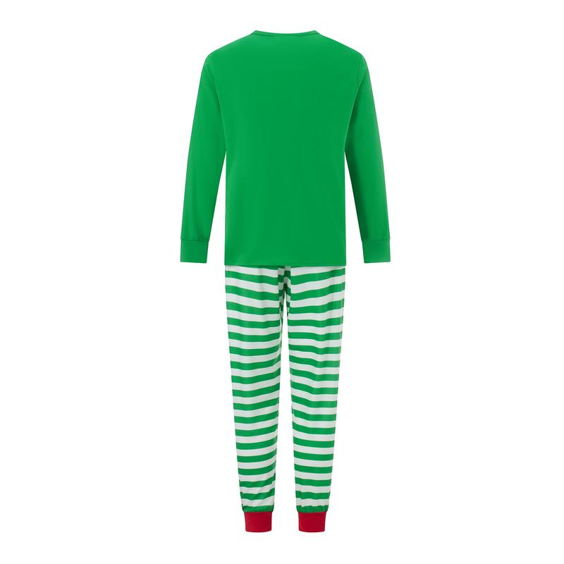 Green Christmas Pajamas For Family Family Pajamas Matching Set Christmas Elf Print Long Sleeve Tops and Elastic Striped Pants Loungewear Soft Sleepwear