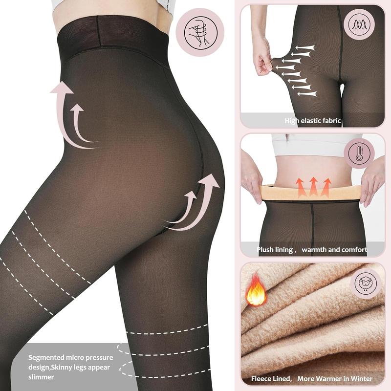 Fleece Lined Tights Women, Warm Pantyhose leggings Women,Fake Translucent Thermal Skin Colored Tights for Winter