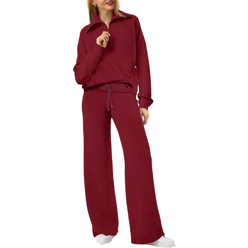 SIPAYA Lounge Sets For Women 2024 Half Zip Sweatshirt And Wide Leg Sweatpant 2 Piece Outfits Sweatsuit Tracksuit