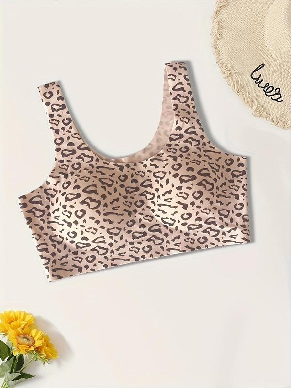 Women's Leopard Print Cut Out Back Wireless Bra, Soft Comfortable Breathable Bralette, Lingerie for All Seasons