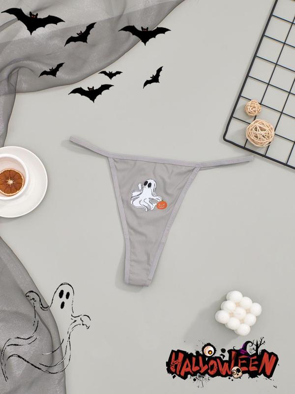 Plus 3pcs Cartoon Ghost Pumpkin Print Thong Set, Casual Comfortable Breathable Knicker for Lady Daily Wear, Women Plus Size Underwear for All Seasons, Womenswear