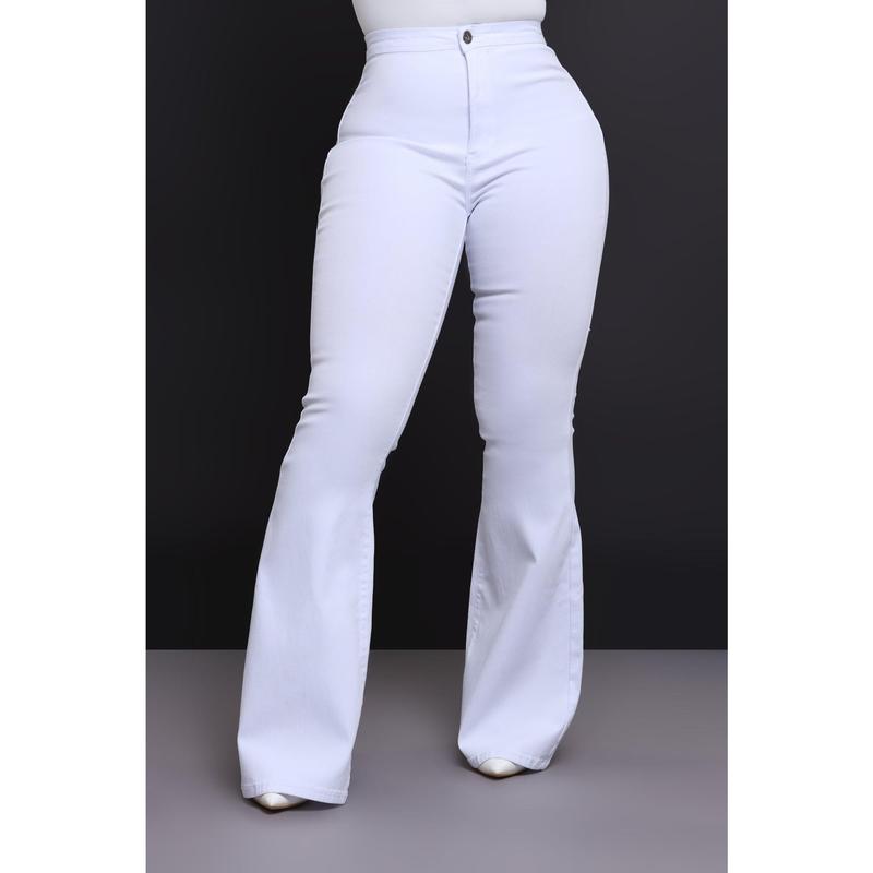 Super Swank High Rise Flare Stretchy Jeans - White