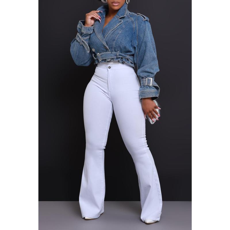 Super Swank High Rise Flare Stretchy Jeans - White