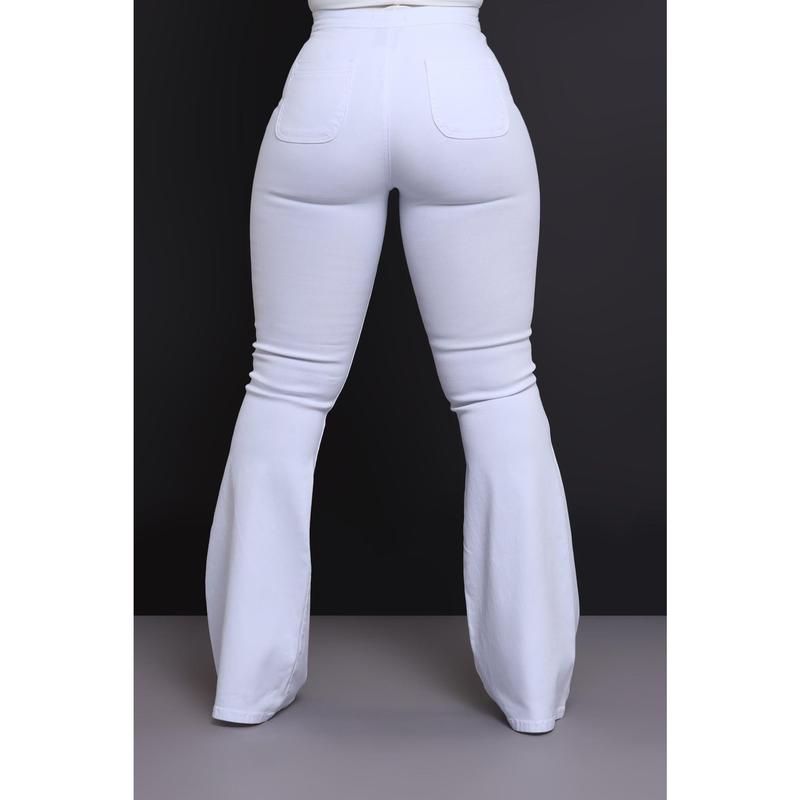 Super Swank High Rise Flare Stretchy Jeans - White