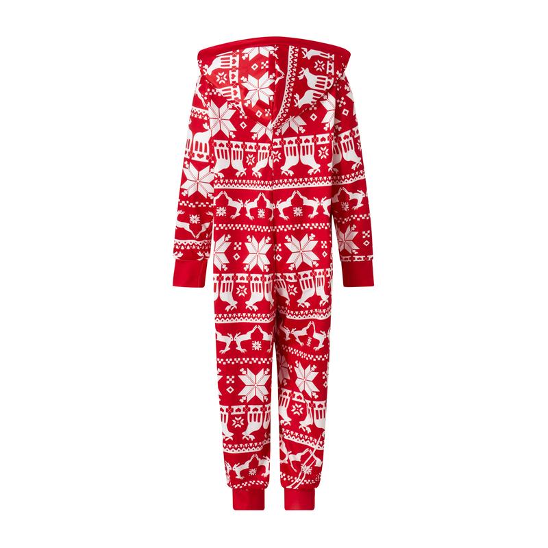 2024 New Family Matching Christmas Pajamas Romper Snowflake Deer Print Hooded Long Sleeve Zipper-Up Jumpsuits Xmas Pj's Clothes Homewear Sleepwear Loungewear Nightwear Womenswear Check