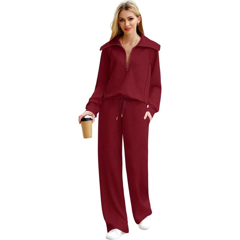 SIPAYA Lounge Sets For Women 2024 Half Zip Sweatshirt And Wide Leg Sweatpant 2 Piece Outfits Sweatsuit Tracksuit