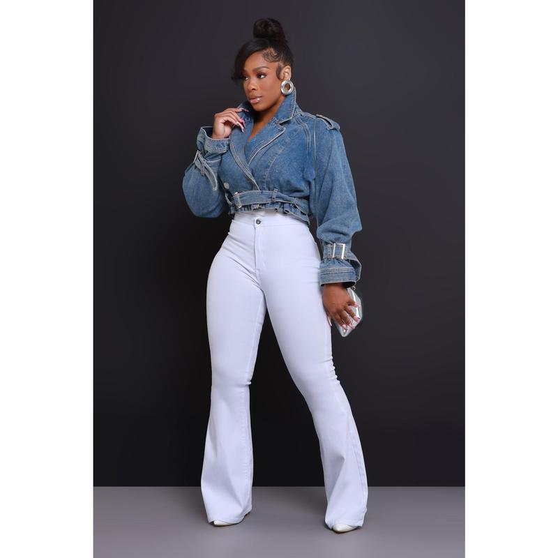 Super Swank High Rise Flare Stretchy Jeans - White