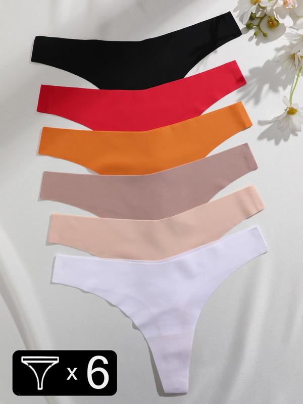 Women's 6pcs Multicolor Solid V-Shaped Waistband Panty, Seamless Breathable Comfy Knicker, Women's Underwear For All Seasons