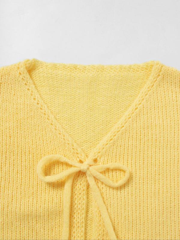 Women's Plain Ruffle Trim Tie Front Cardigan, Casual Drop Shoulder  Knitwear for Fall & Winter, Women's Knit Clothing for Daily Wear