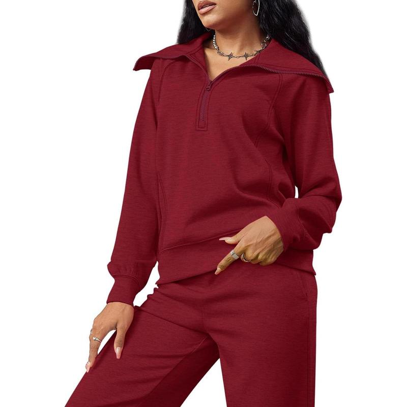 SIPAYA Lounge Sets For Women 2024 Half Zip Sweatshirt And Wide Leg Sweatpant 2 Piece Outfits Sweatsuit Tracksuit