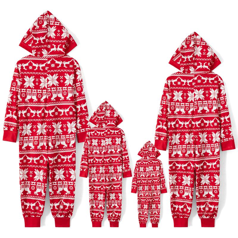 2024 New Family Matching Christmas Pajamas Romper Snowflake Deer Print Hooded Long Sleeve Zipper-Up Jumpsuits Xmas Pj's Clothes Homewear Sleepwear Loungewear Nightwear Womenswear Check