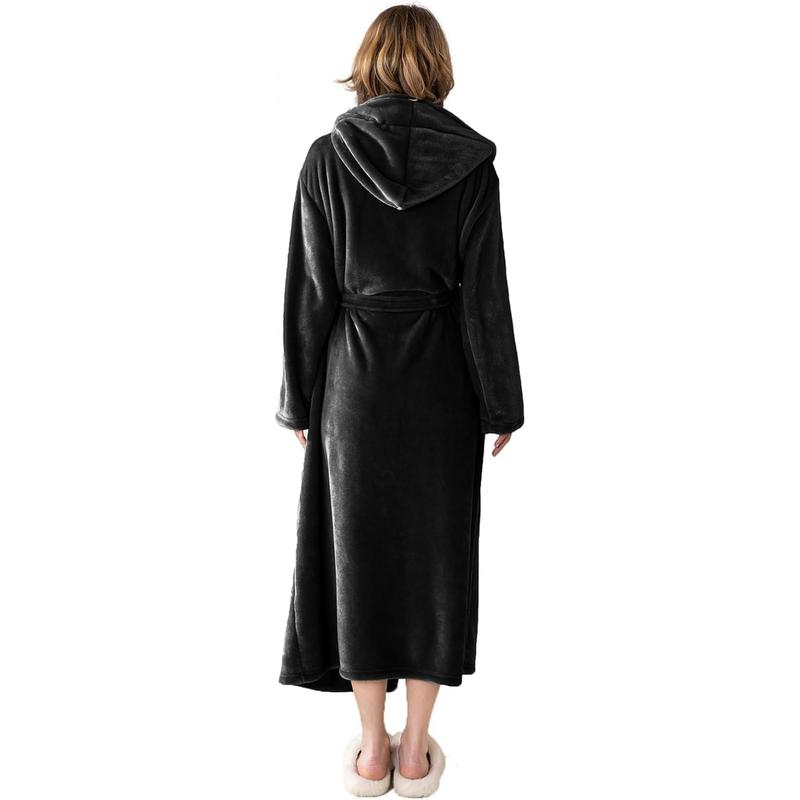 Women's Hooded Long Bathrobe, Silky Soft Lightweight Plush Fleece Robe Warm and Comfy to Wear Womenswear Gowns