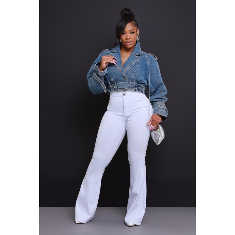 Super Swank High Rise Flare Stretchy Jeans - White