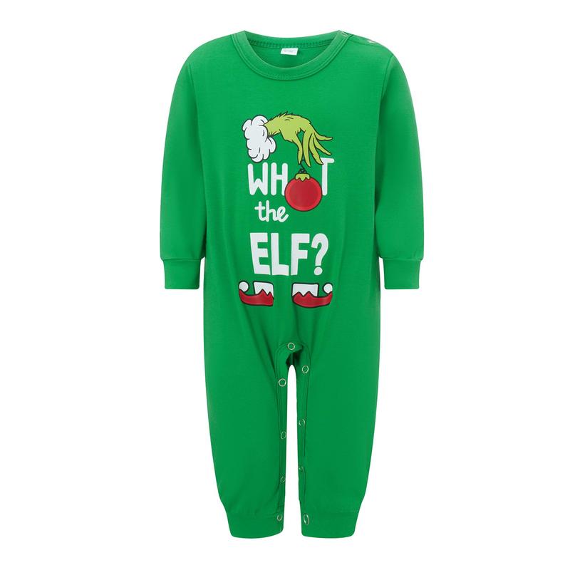 Green Christmas Pajamas For Family Family Pajamas Matching Set Christmas Elf Print Long Sleeve Tops and Elastic Striped Pants Loungewear Soft Sleepwear