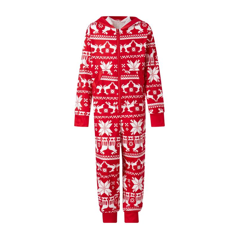 2024 New Family Matching Christmas Pajamas Romper Snowflake Deer Print Hooded Long Sleeve Zipper-Up Jumpsuits Xmas Pj's Clothes Homewear Sleepwear Loungewear Nightwear Womenswear Check