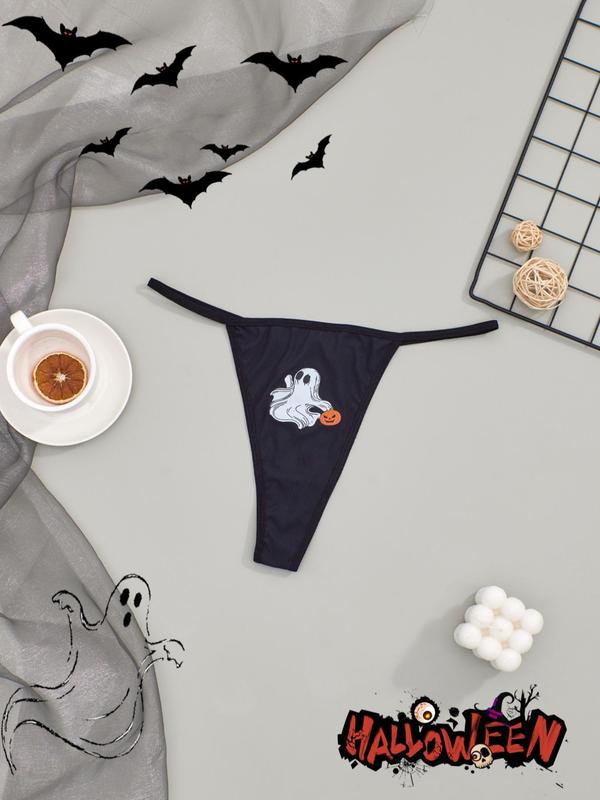 Plus 3pcs Cartoon Ghost Pumpkin Print Thong Set, Casual Comfortable Breathable Knicker for Lady Daily Wear, Women Plus Size Underwear for All Seasons, Womenswear