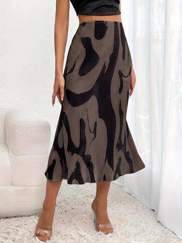 Women's Colorblock Print Mid Skirt, Elegant Fashion Casual Knitting Skirt for Daily Outdoor Wear, Women Bottoms for Spring Fall