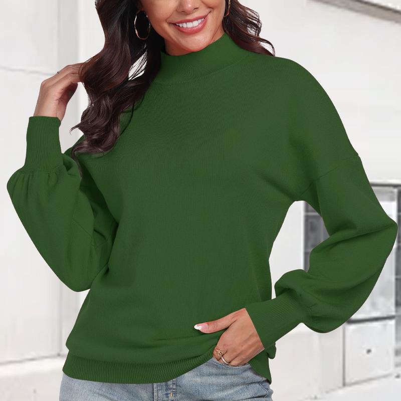 COSSEN Women's 2024 Casual Turtleneck Long Lantern Sleeve Oversized Ribbed Knit Pullover Sweater Jumper Top Knitwear Womenswear Comfort Basic Long Sleeve Minimalist