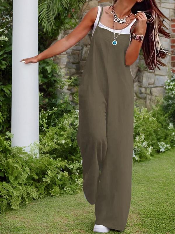 Women's Solid Wide Leg Jumpsuit, Back To School Summer Jumpsuit for Women, Casual Sleeveless Spaghetti Strap Overalls for Daily Wear, Ladies Clothes for All Seasons, Jumpsuits for Women, Minimalistic Outfit